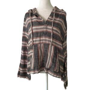 Roxy cream, black & red striped knit hooded pullover top size M